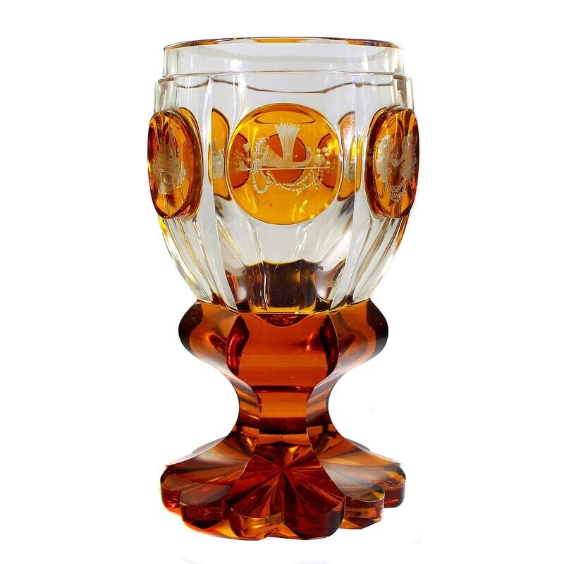 Large footed cup with carved allegories, Bohemia around 1835-45