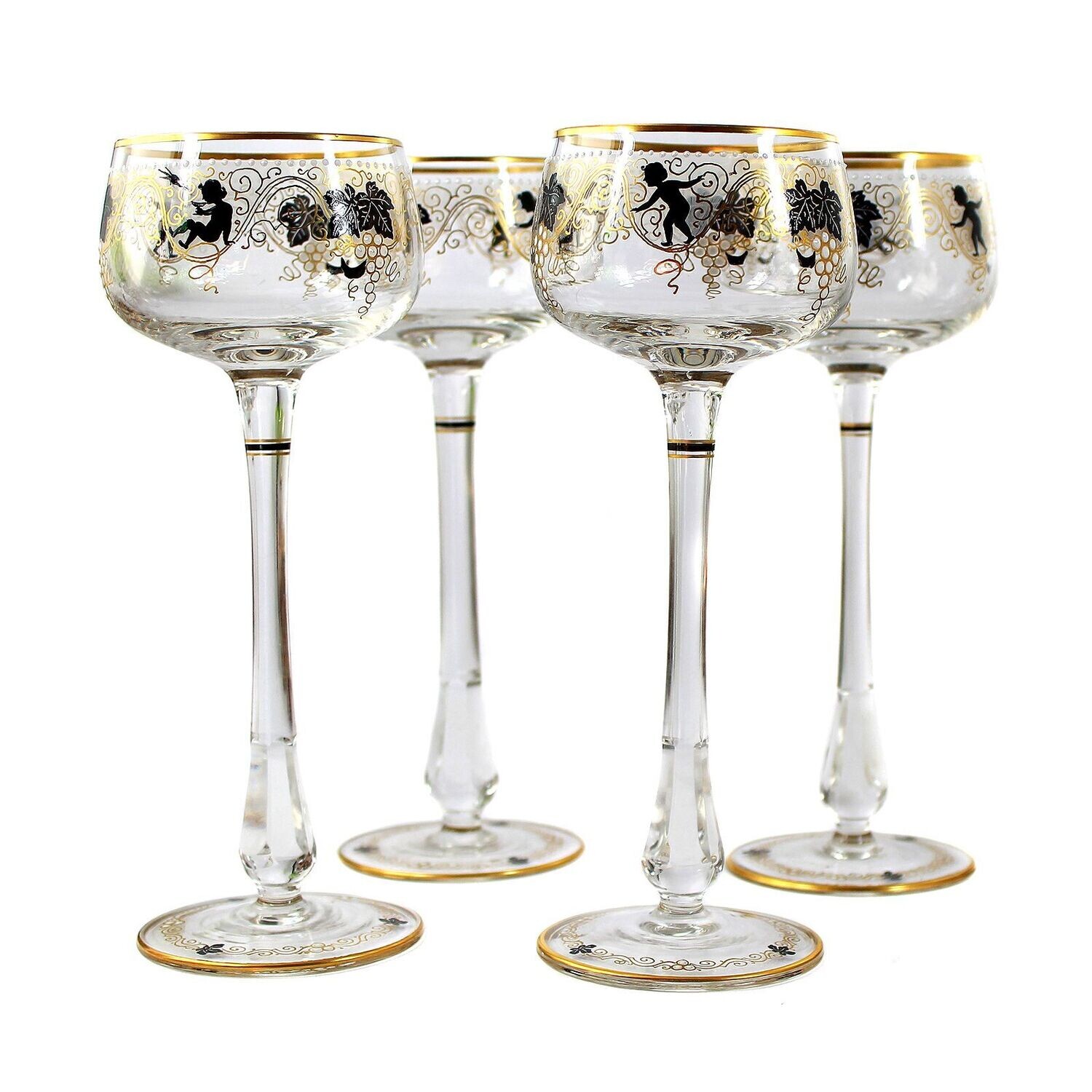 1st of 4. Stem glass with gold and enamel painting, Josephinenhütte. A. Busch around 1912