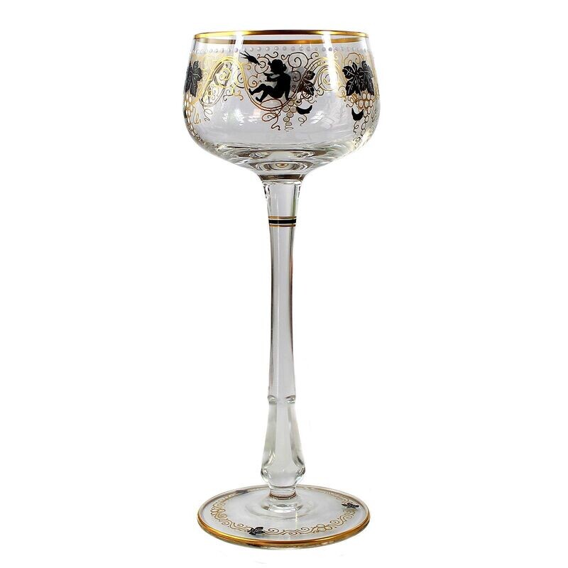 1st of 4. Stem glass with gold and enamel painting, Josephinenhütte. A. Busch around 1912