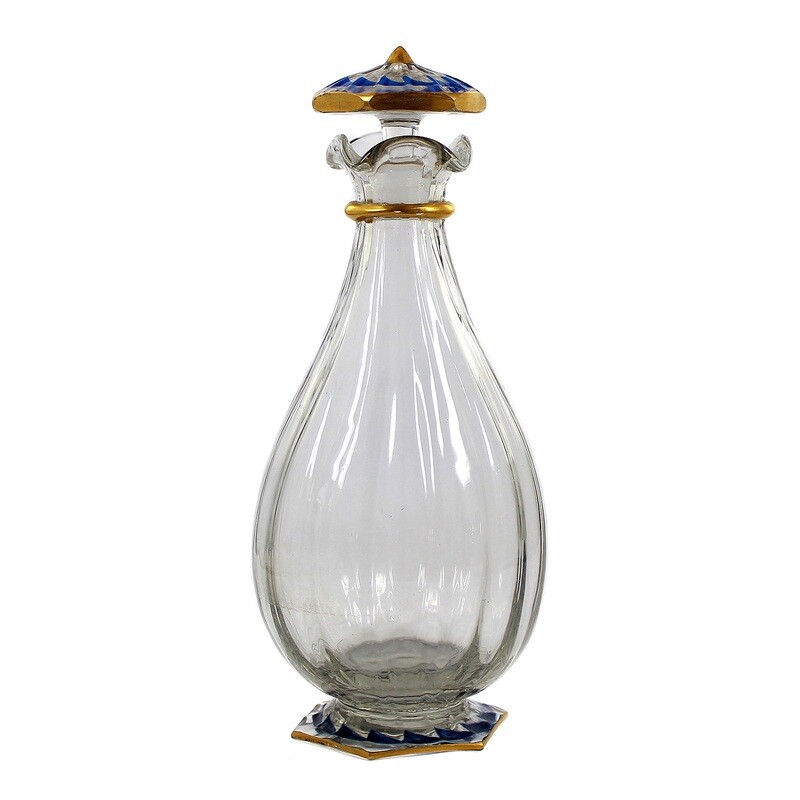 Carafe made of optically ribbed glass with polychrome decoration, Daum Nancy around 1900