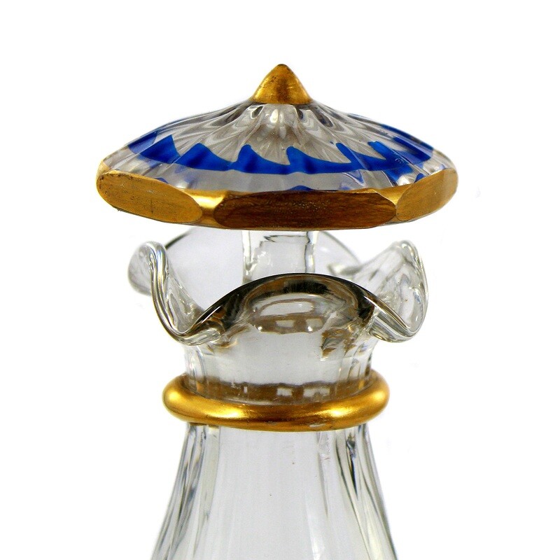 Carafe made of optically ribbed glass with polychrome decoration, Daum Nancy around 1900