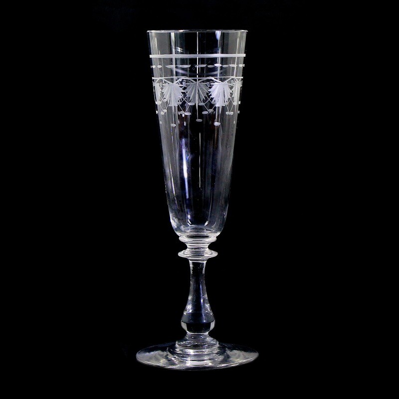 1st of 3. Champagne glass with decorative cut decoration, Theresienthal, service M around 1900