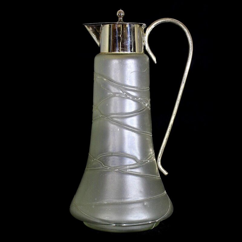 Small jug with metal mount and thread decoration, Bohemia around 1900