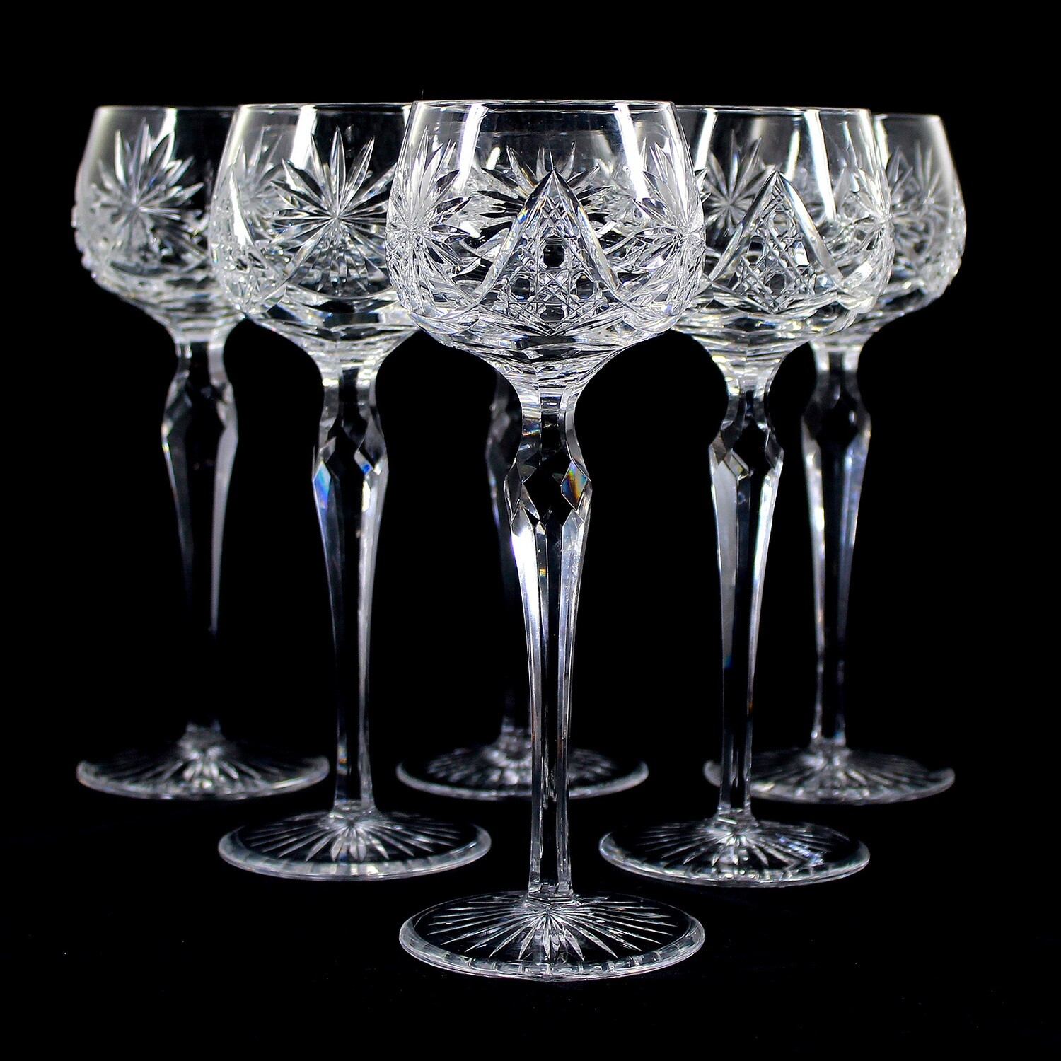 6 stem glasses made of colorless crystal glass with decorative cut, Fritz Heckert around 1912