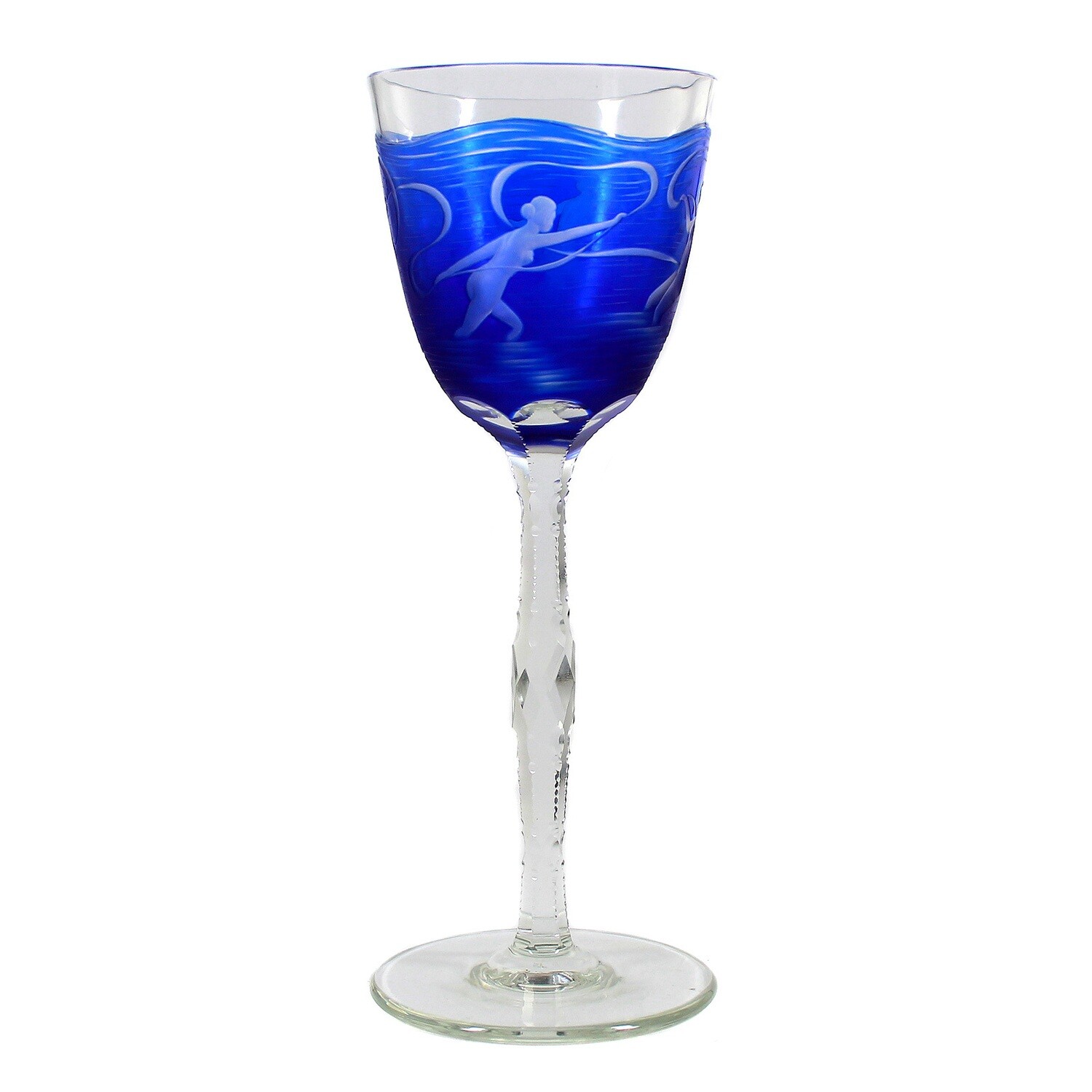 Stem glass with blue overlay from the set of four elements, Neuwelt around 1926