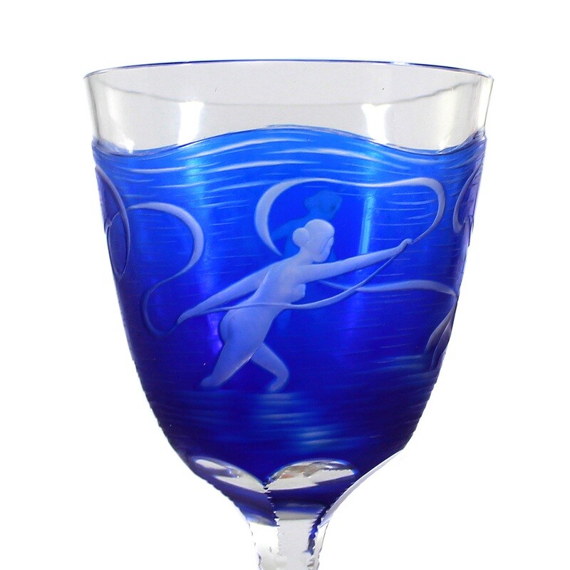 Stem glass with blue overlay from the set of four elements, Neuwelt around 1926