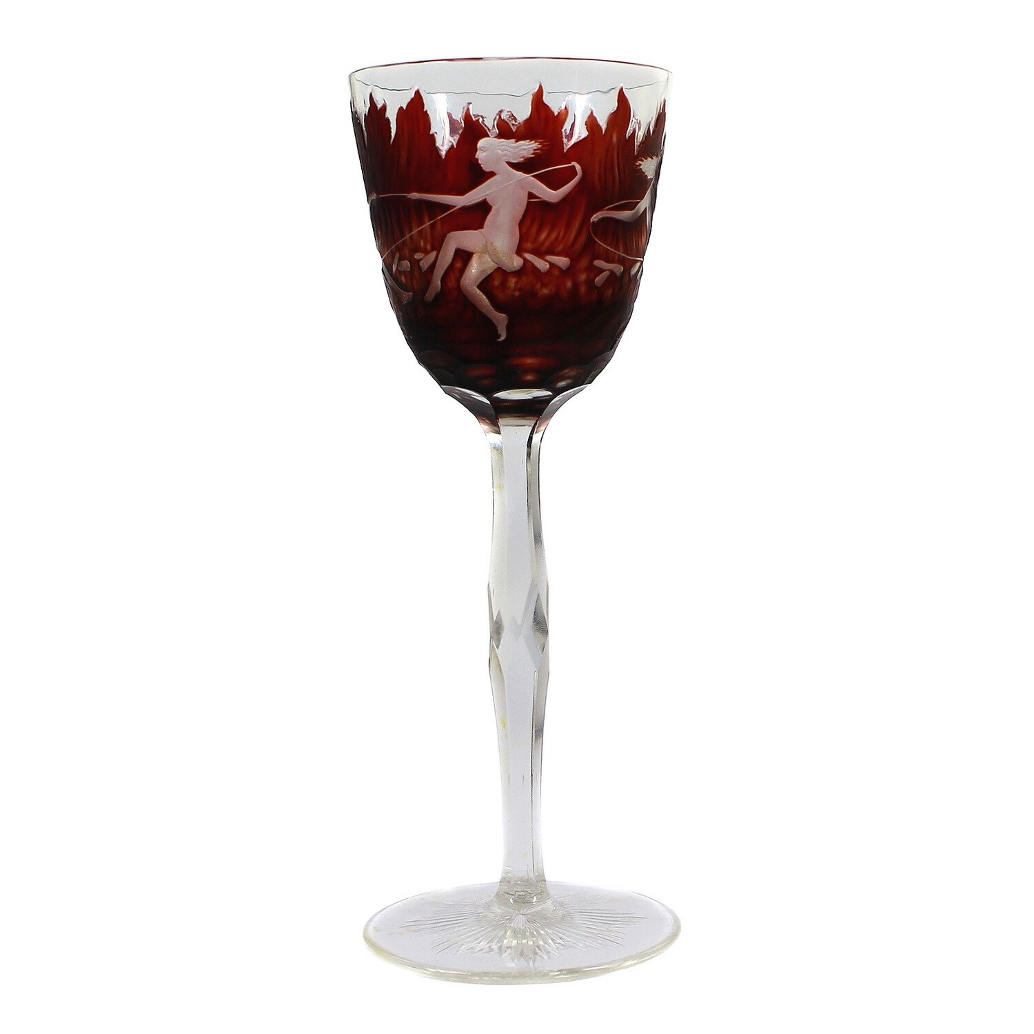 Stem glass with ruby red overlay from the set of four elements, Neuwelt around 1926
