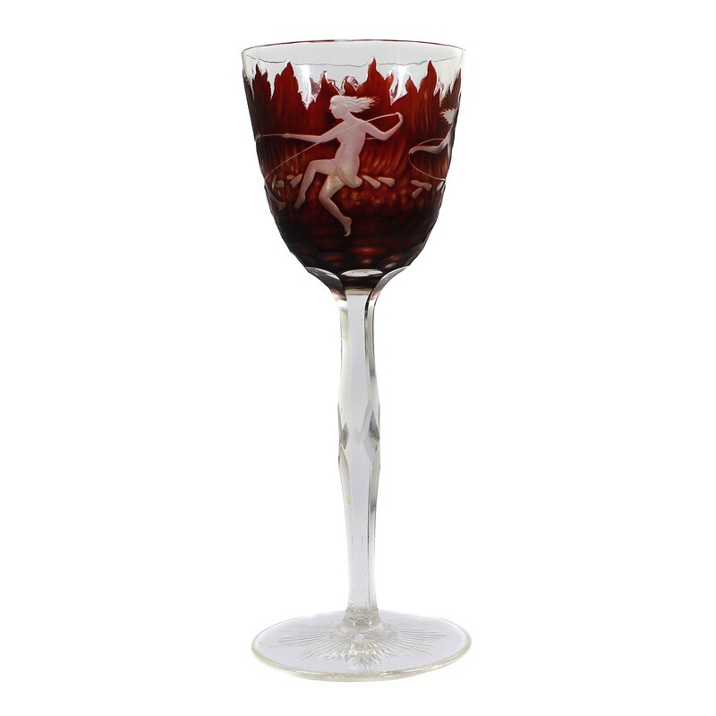 Stem glass with ruby red overlay from the set of four elements, Neuwelt around 1926