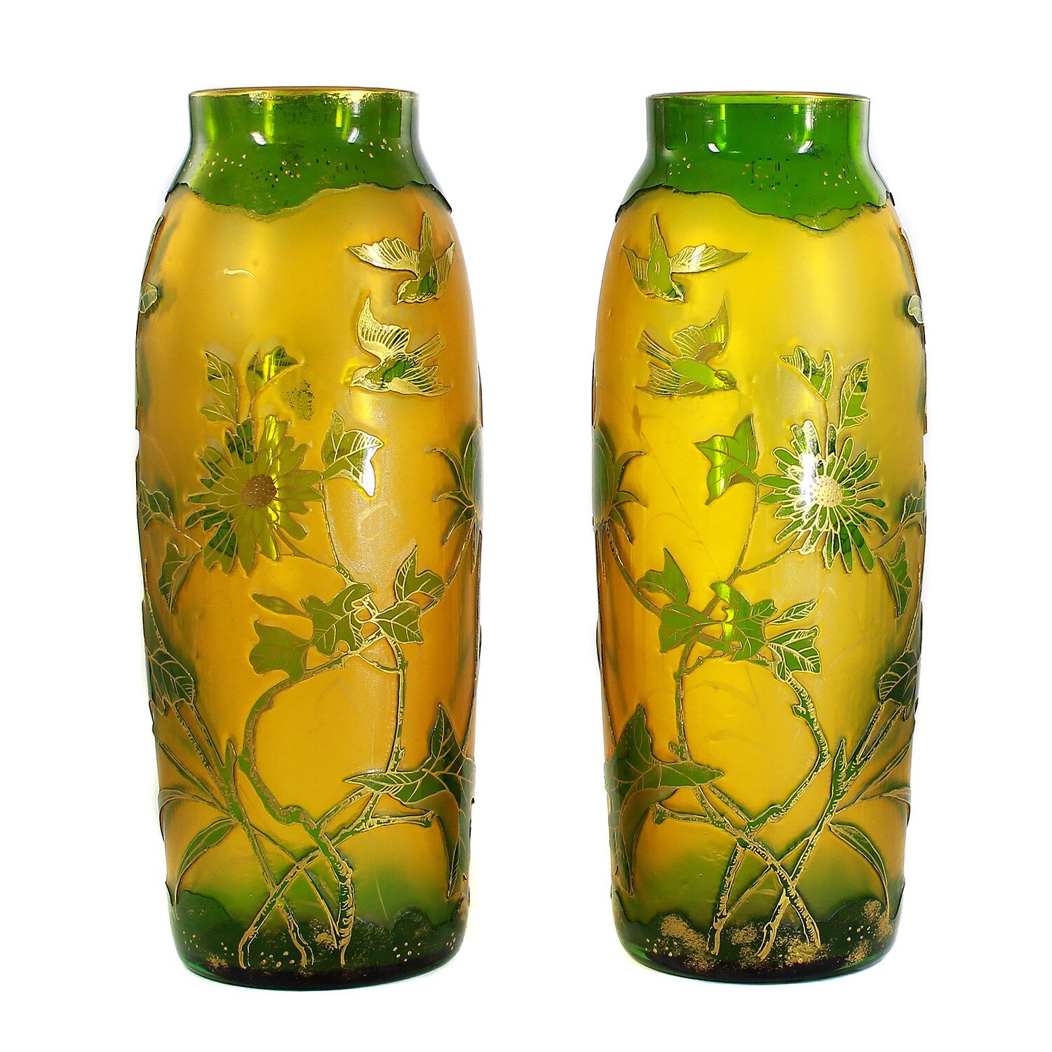 Pair of Art Nouveau vases with overlay and polished gold painting, Neuwelt around 1899