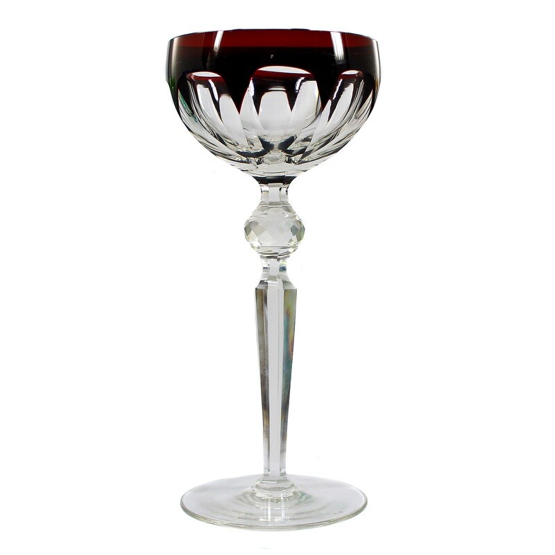 5 champagne bowls with overlay and faceted ball nodus, probably Josephinenhütte