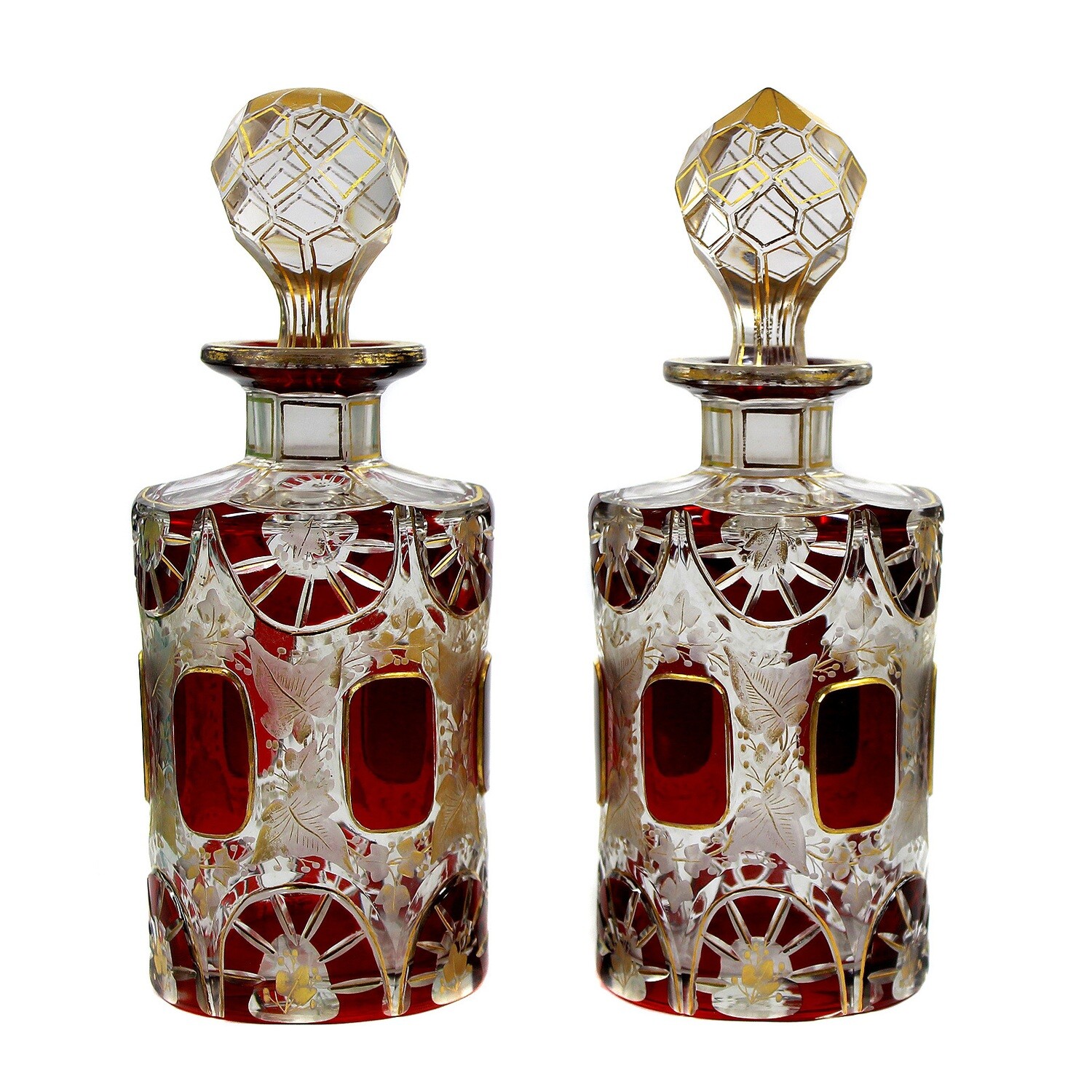 1st of 2nd bottle with rectangular fields and decorative cut decoration, Josephinenhütte around 1900