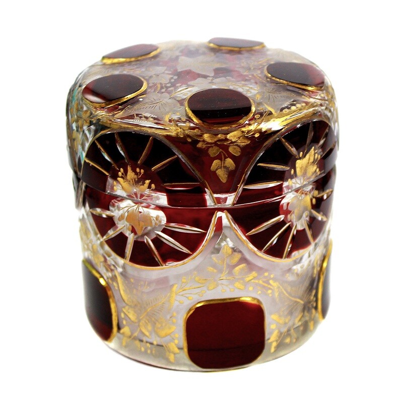 Lidded box with rectangular fields and decorative cut decoration, Josephinenhütte around 1900