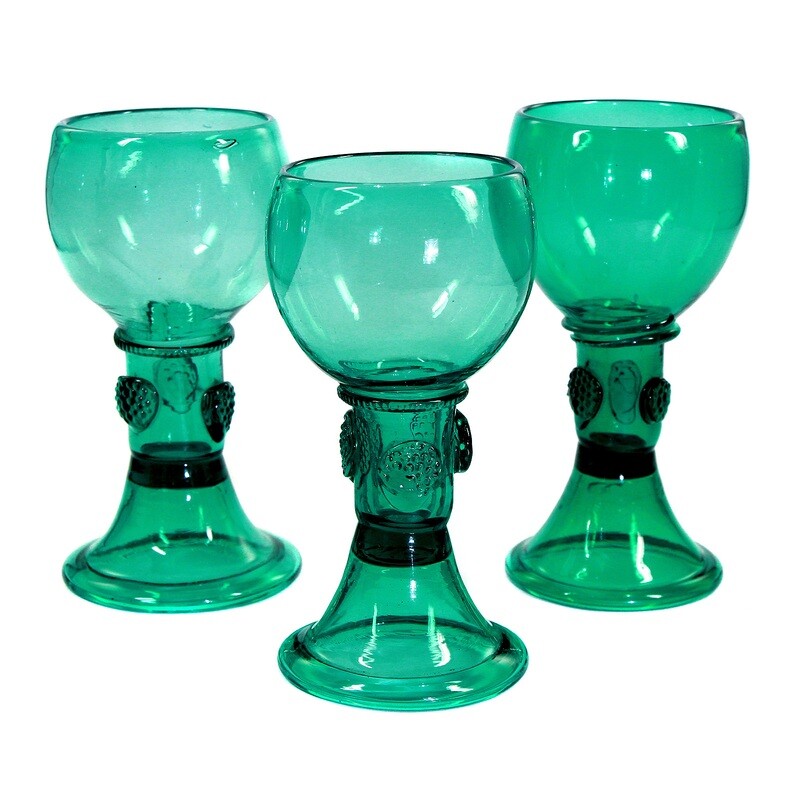 1st of 3. Roman made of blue-green glass with folded edge, German around 1800