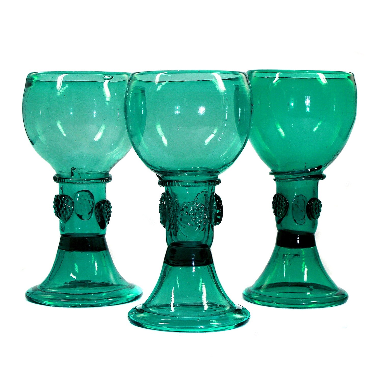 1st of 3. Roman made of blue-green glass with folded edge, German around 1800