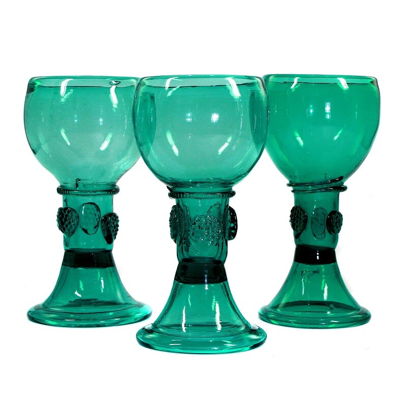 1st of 3. Roman made of blue-green glass with folded edge, German around 1800