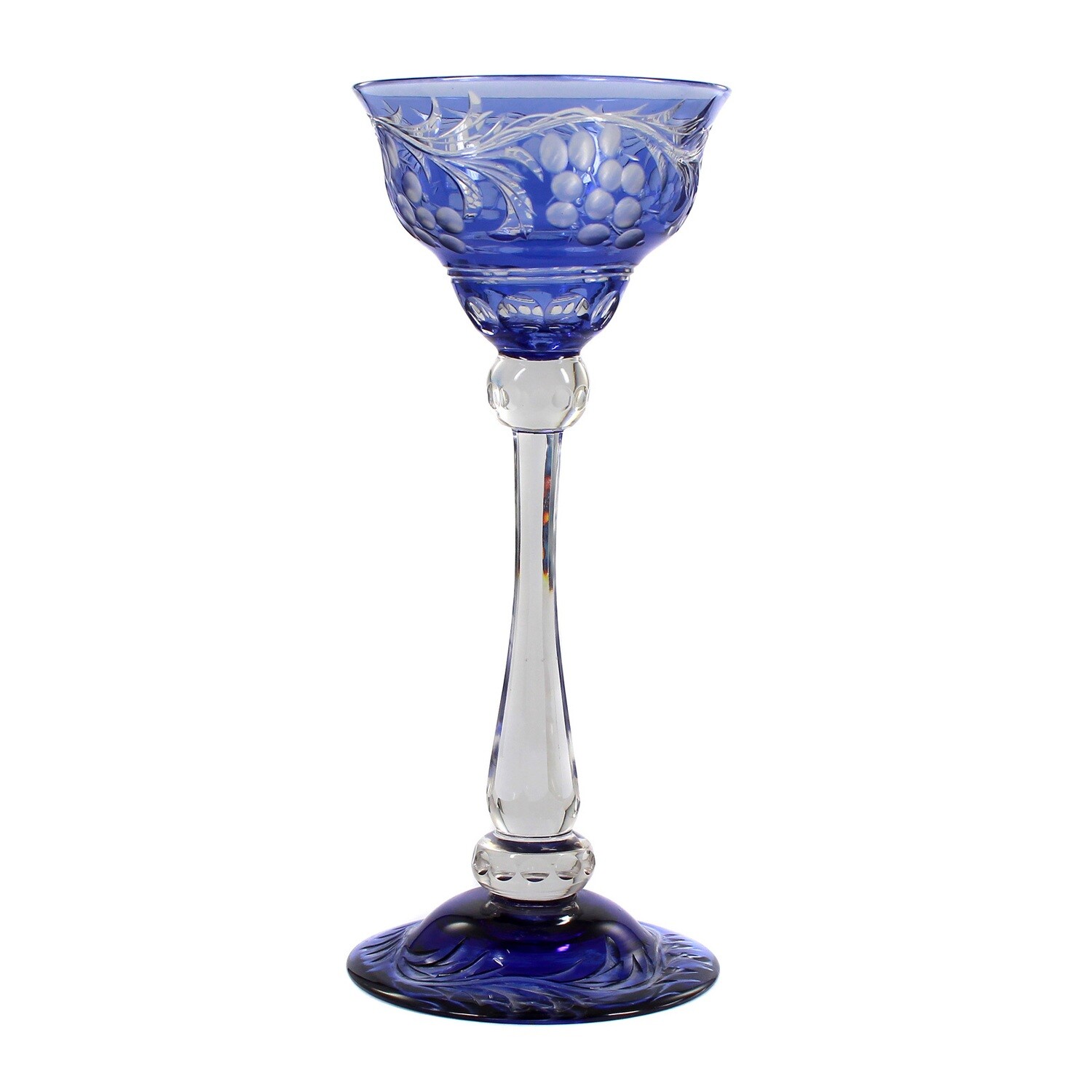 Stem glass with light blue overlay and deep cut, Stevens &amp; Williams around 1900