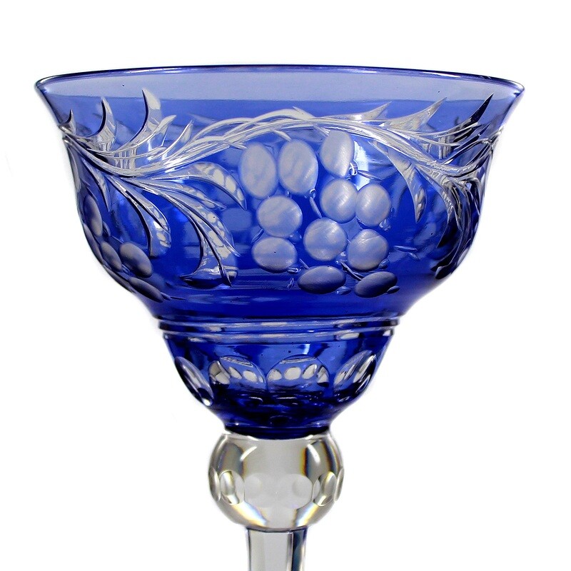 Stem glass with light blue overlay and deep cut, Stevens &amp; Williams around 1900