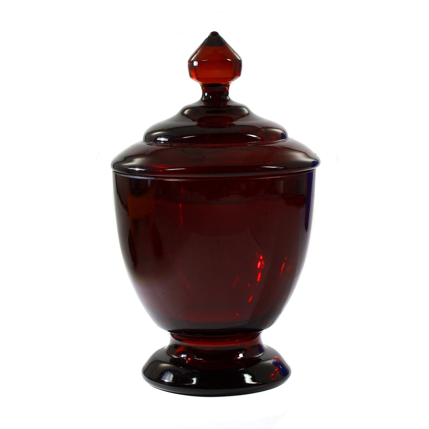 Lidded box made of colorless glass with a ruby red base, signed. Jean Beck