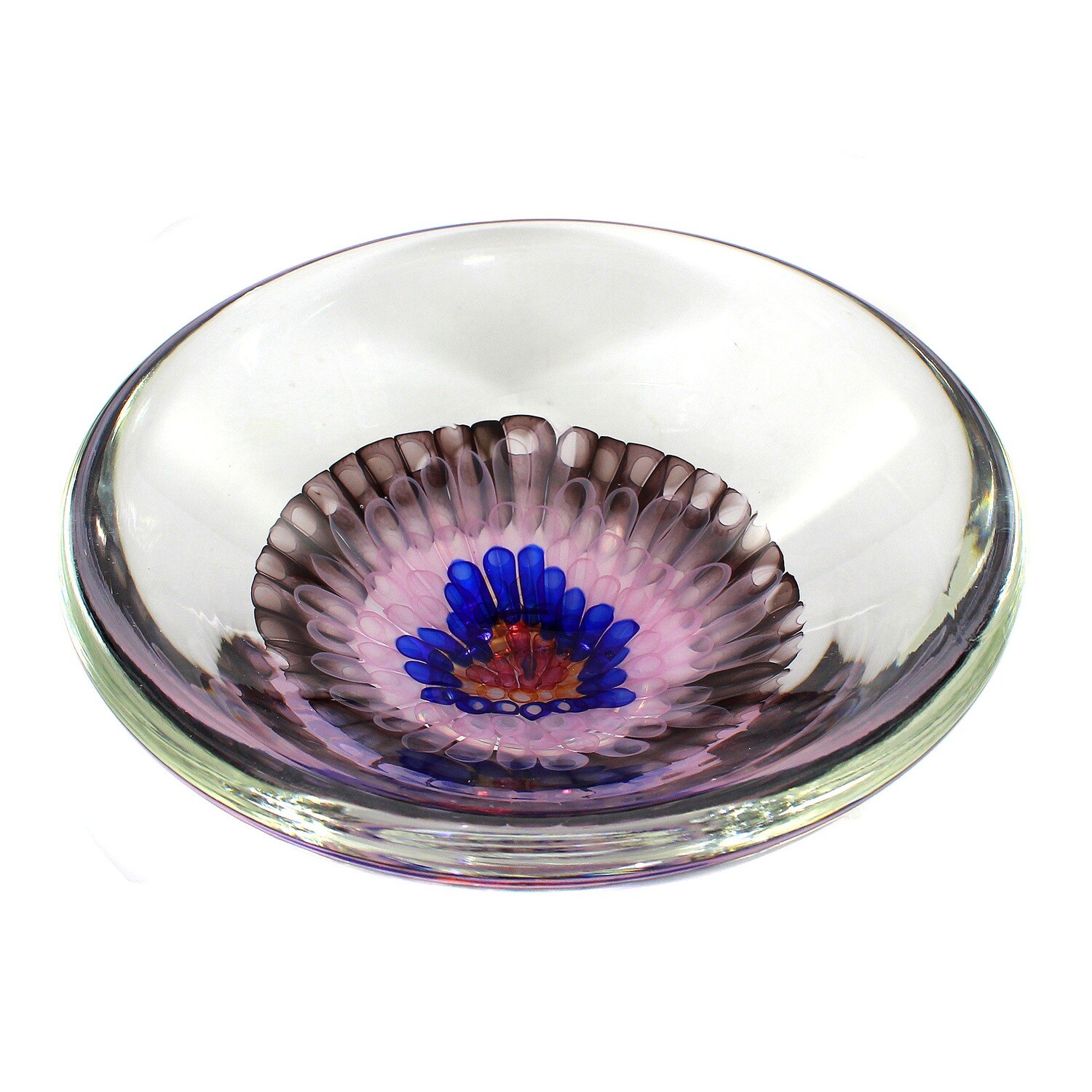 Heavy bowl with melted glass rods, signed Gary Beecham 1982
