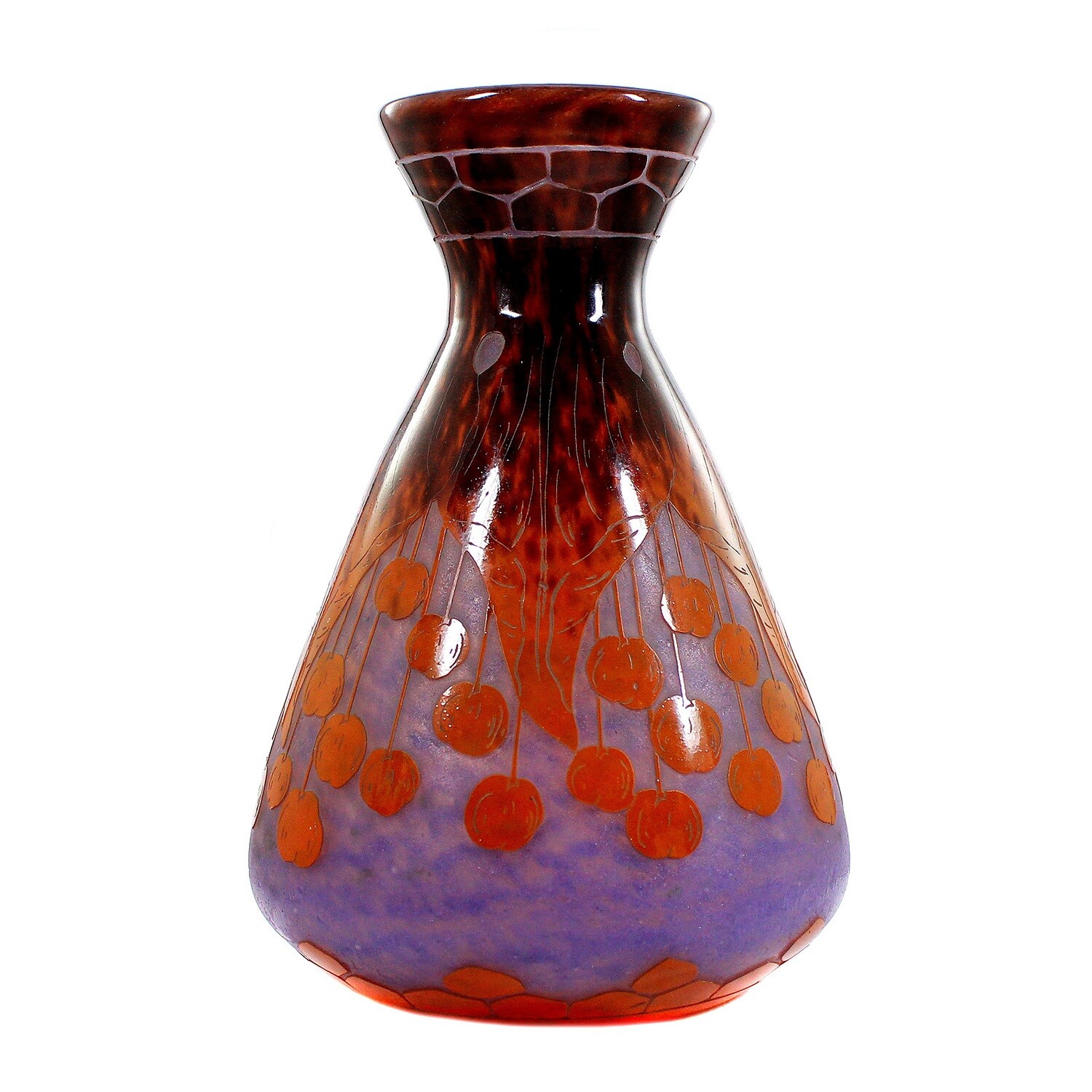 Vase with colored overlay and grape decoration, Le Verre Francais, around 1920