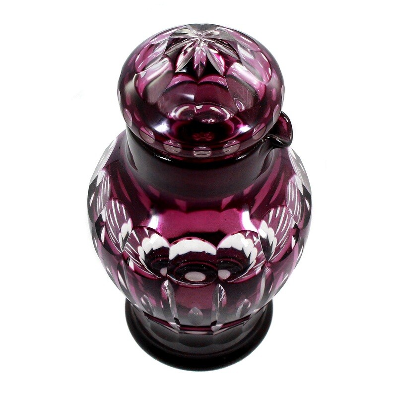 High-quality carafe with stopper / shaker with purple overlay around 1925-35.