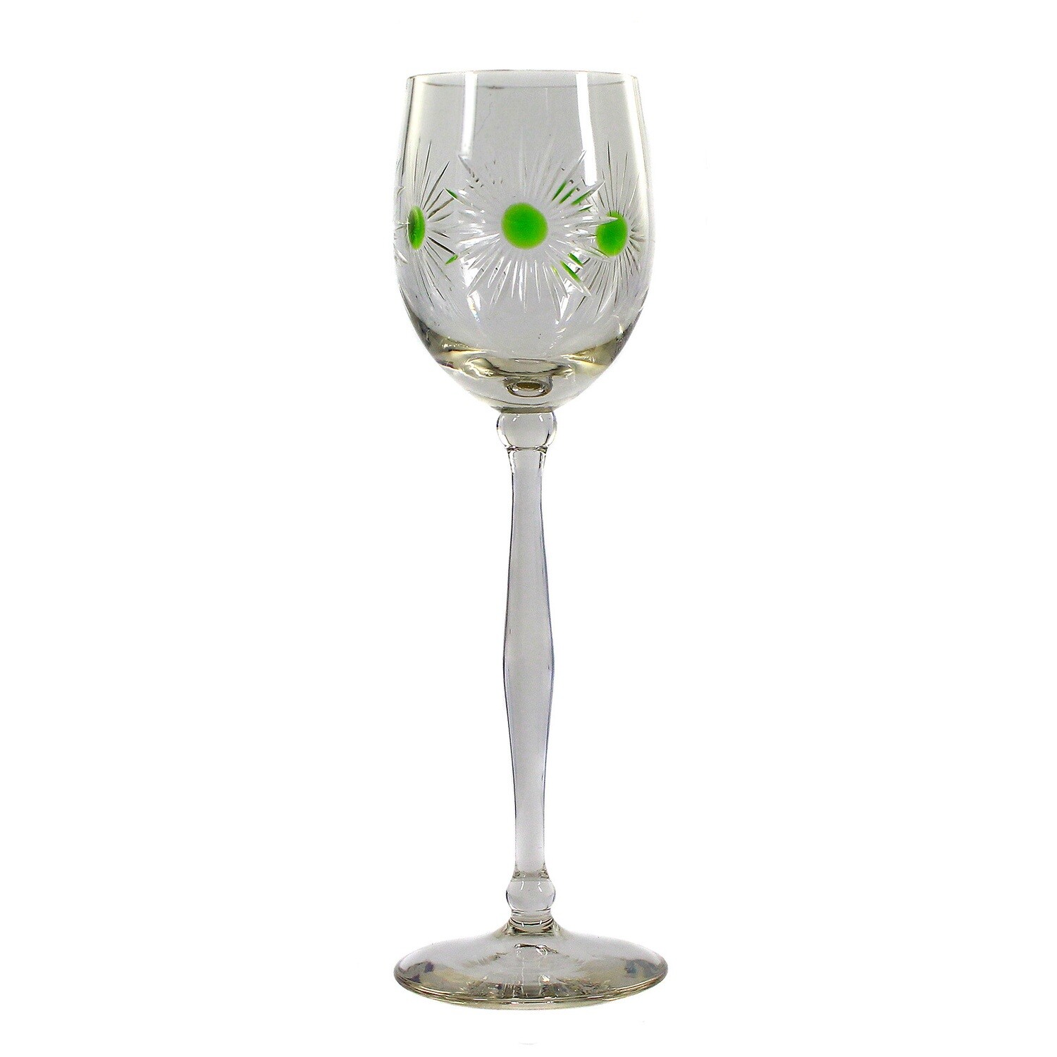Tall stemmed glass made of colorless glass with applied dots, Jean Beck around 1908.