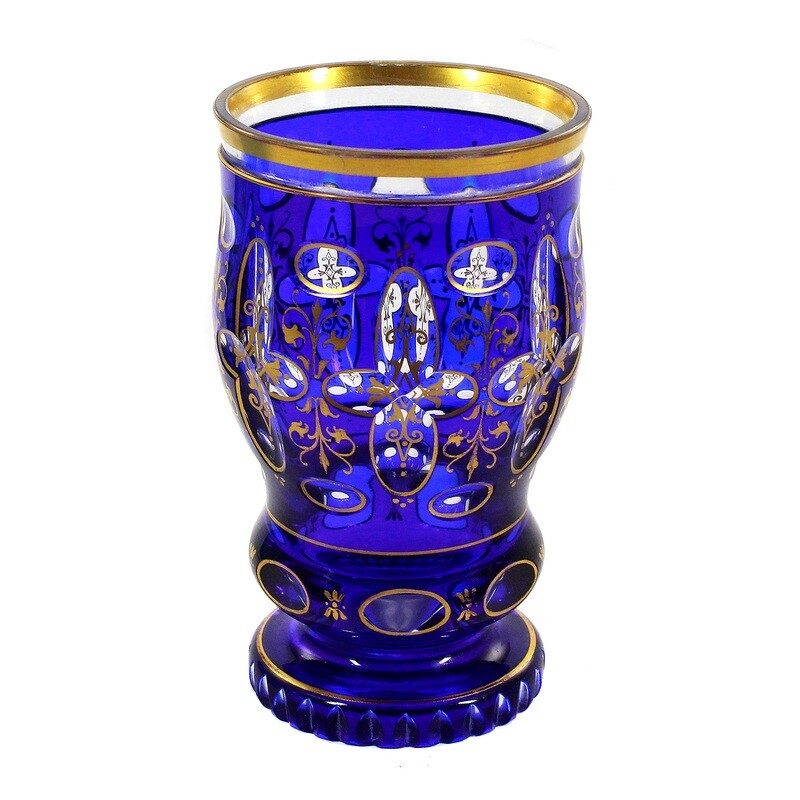 Cup with cobalt blue overlay and gold painting, Lorenz brothers