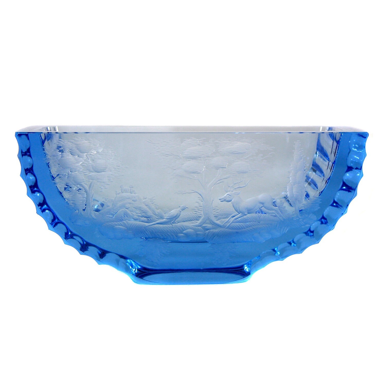 Bowl / vase made of aquamarine blue glass with deep-cut decoration, Bohemia around 1925