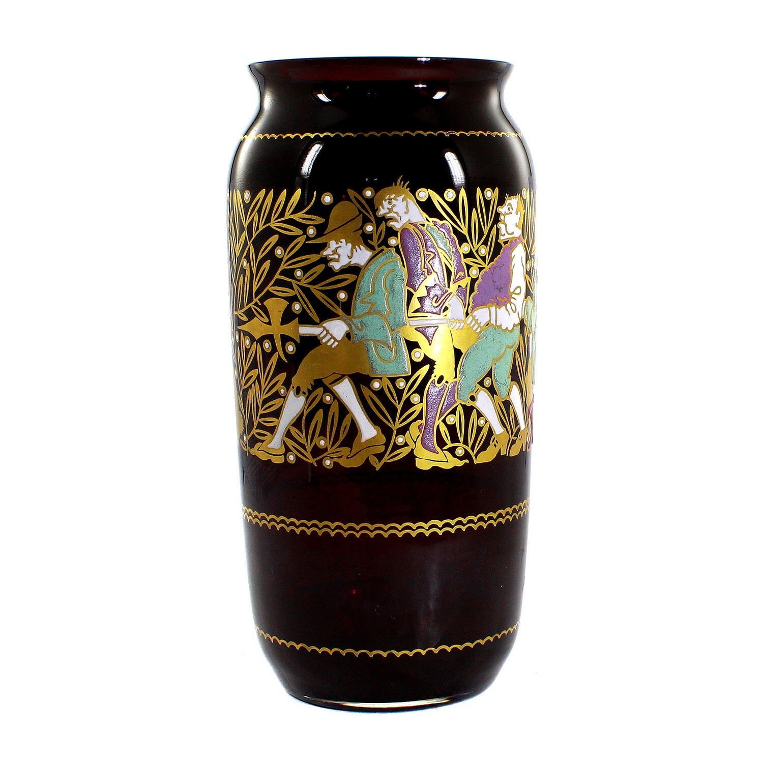 Vase made of purple glass with gold and enamel painting, Zwiesel around 1925