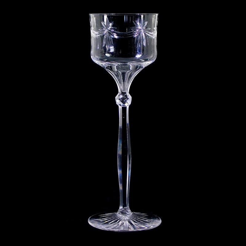1. of 3. Tall, elegant stemmed glass with hanging border, German around 1900