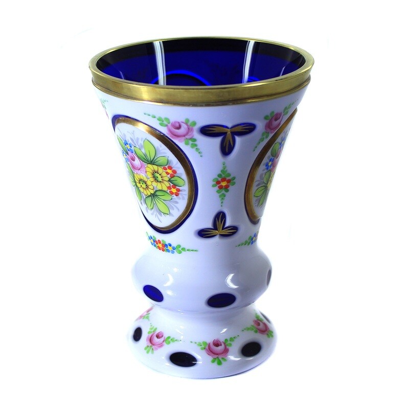 Mug with cobalt blue interior and tin enamel overlay, Bavarian Forest
