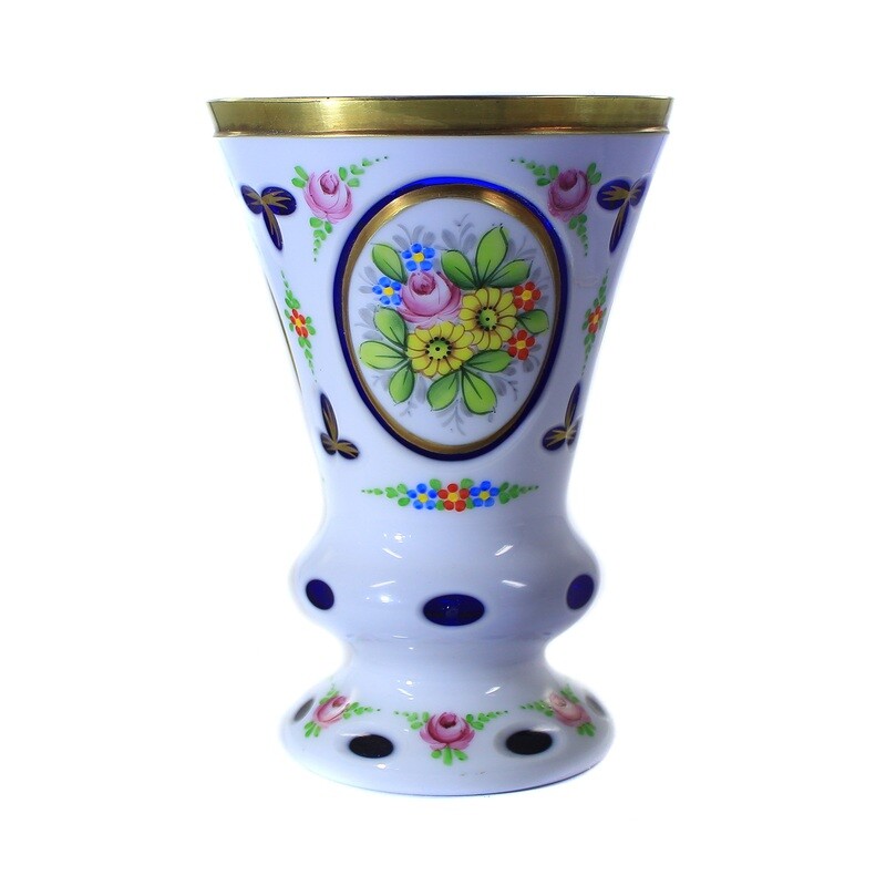 Mug with cobalt blue interior and tin enamel overlay, Bavarian Forest