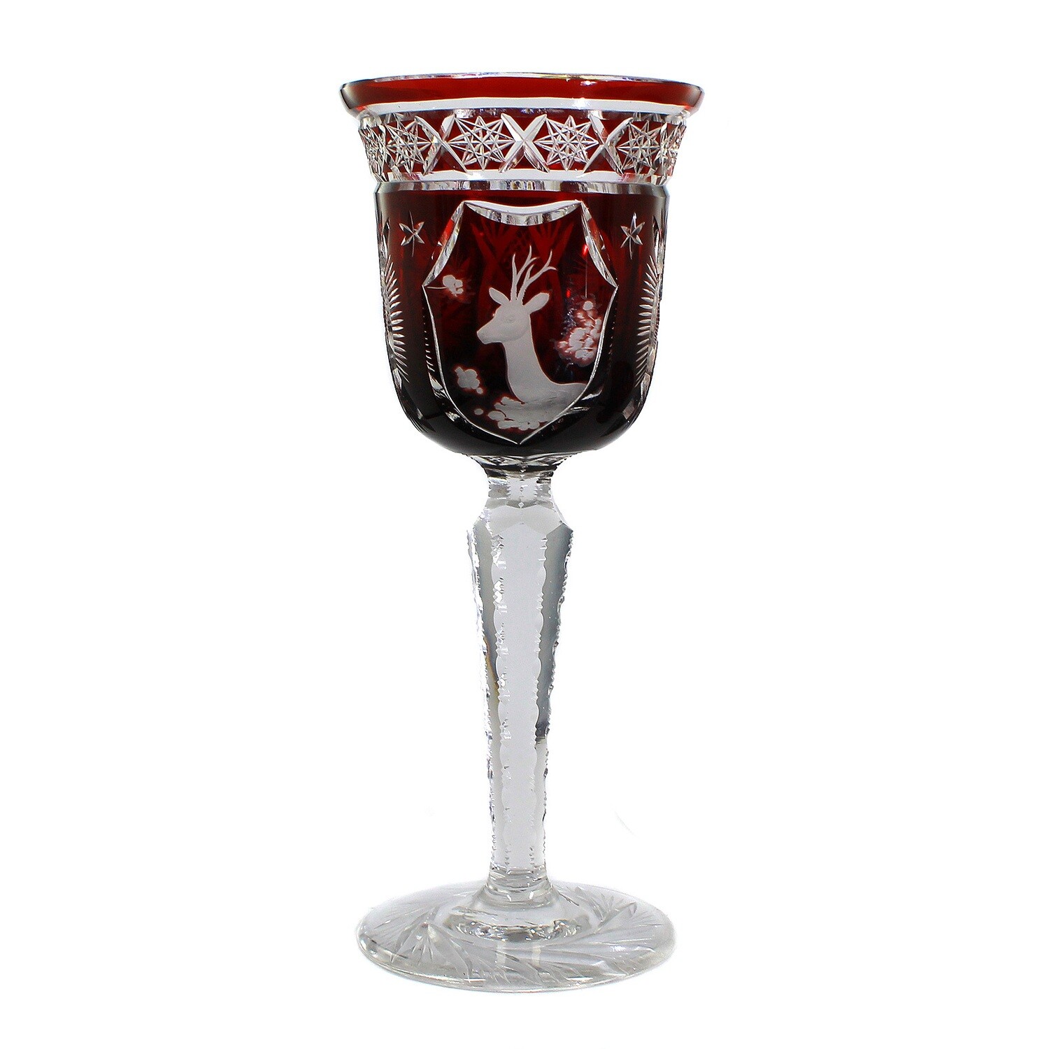 Large cup made of colorless crystal glass with a copper ruby overlay, Josephinenhütte