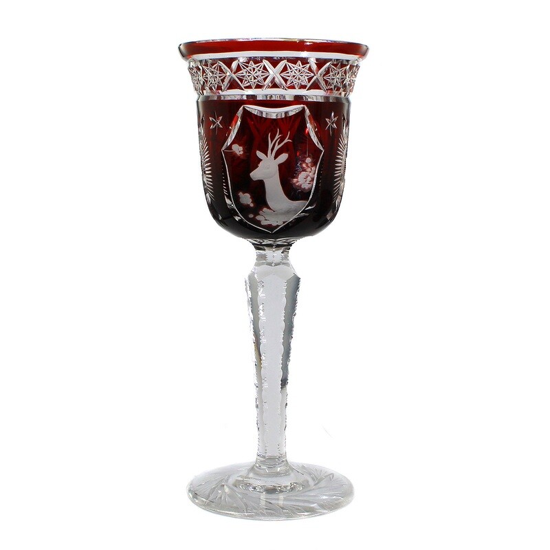Large cup made of colorless crystal glass with a copper ruby overlay, Josephinenhütte