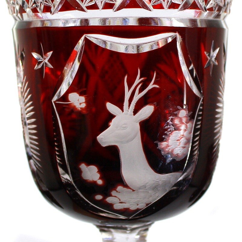 Large cup made of colorless crystal glass with a copper ruby overlay, Josephinenhütte