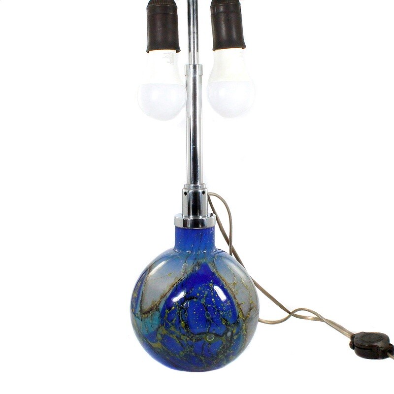 WMF Ikora lamps made of light blue underlaid glass with melts, around 1930
