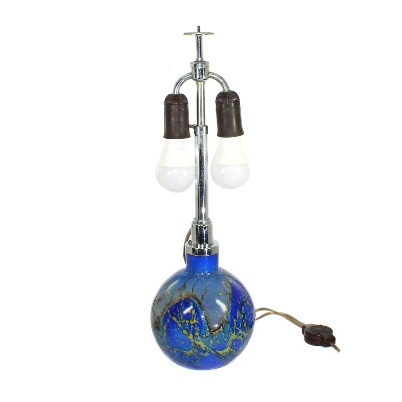 WMF Ikora lamps made of light blue underlaid glass with melts, around 1930