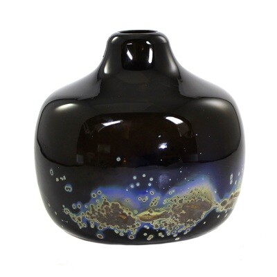 Vase mit Oxydeinschmelzungen, Entw. Hans Jannsen, Aomi Unikat, Gral Glas