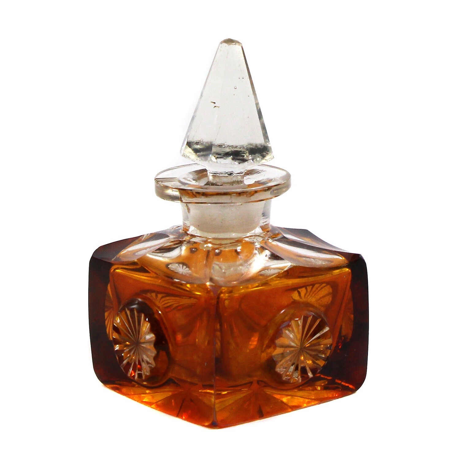 Small bottle with stopper and highly cut round medallions, Bohemia around 1835