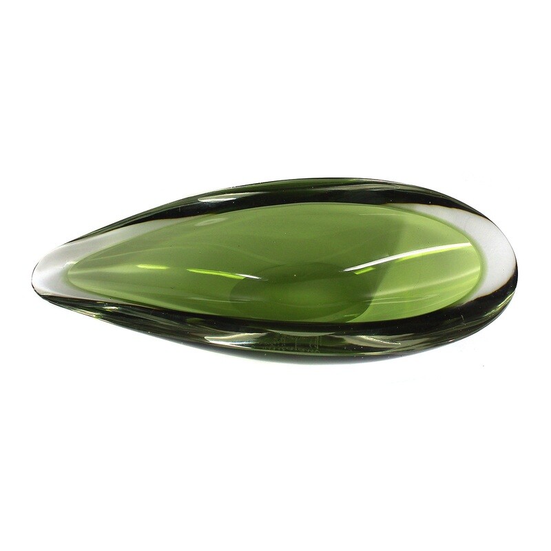 Small boat bowl with green overlay, signed Kaj Franck around 1961