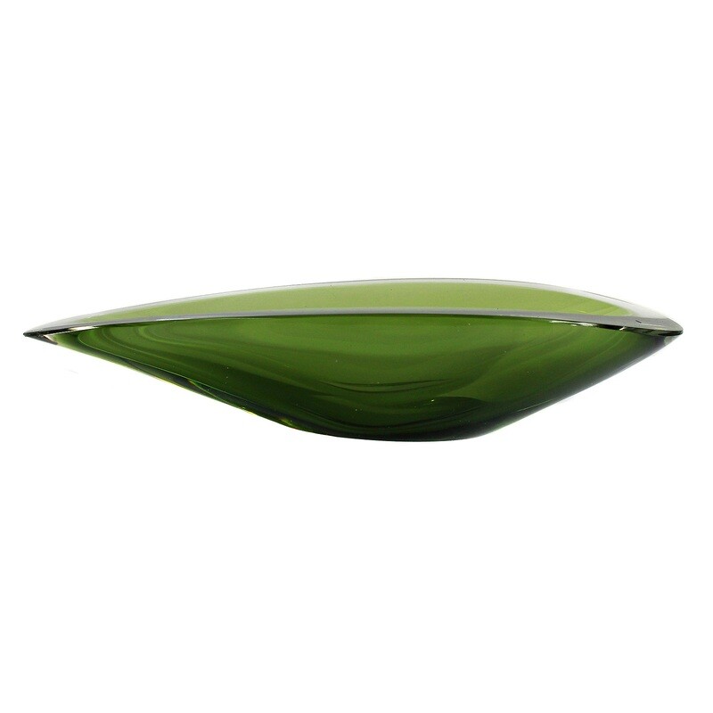 Small boat bowl with green overlay, signed Kaj Franck around 1961