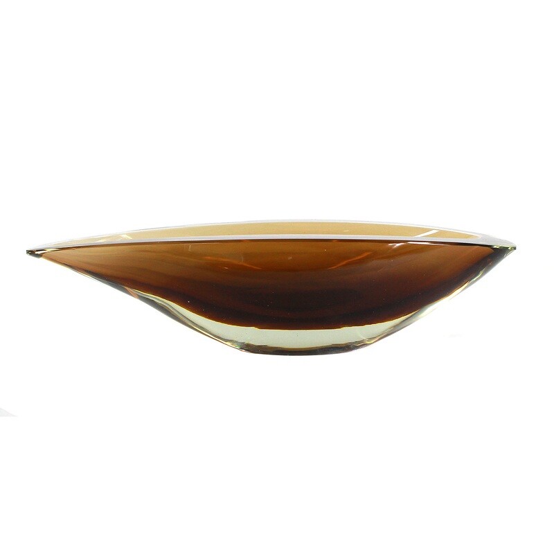 Small boat bowl with green overlay, signed Kaj Franck around 1961