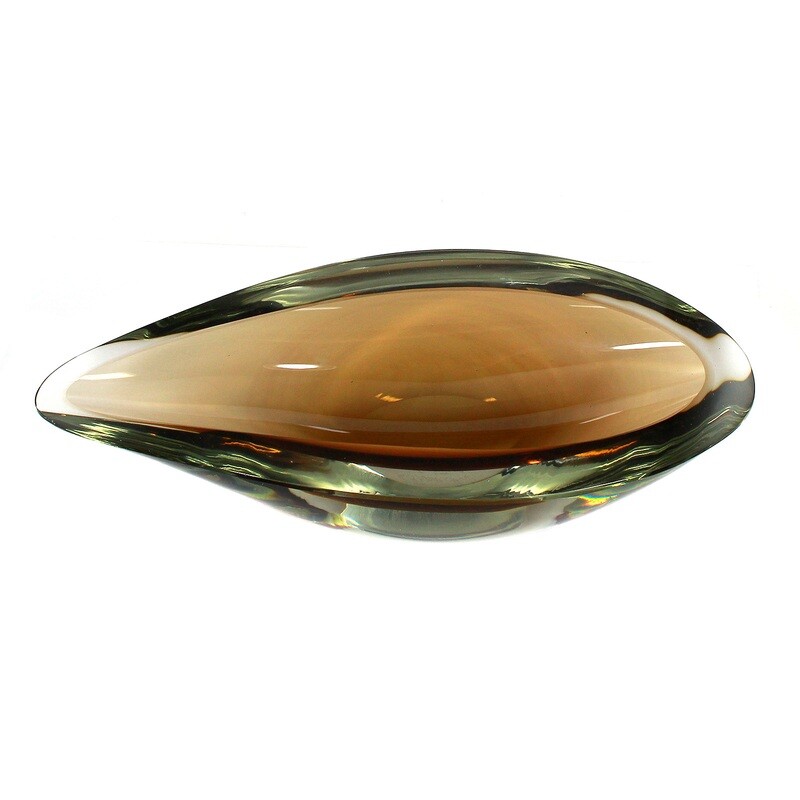 Small boat bowl with green overlay, signed Kaj Franck around 1961