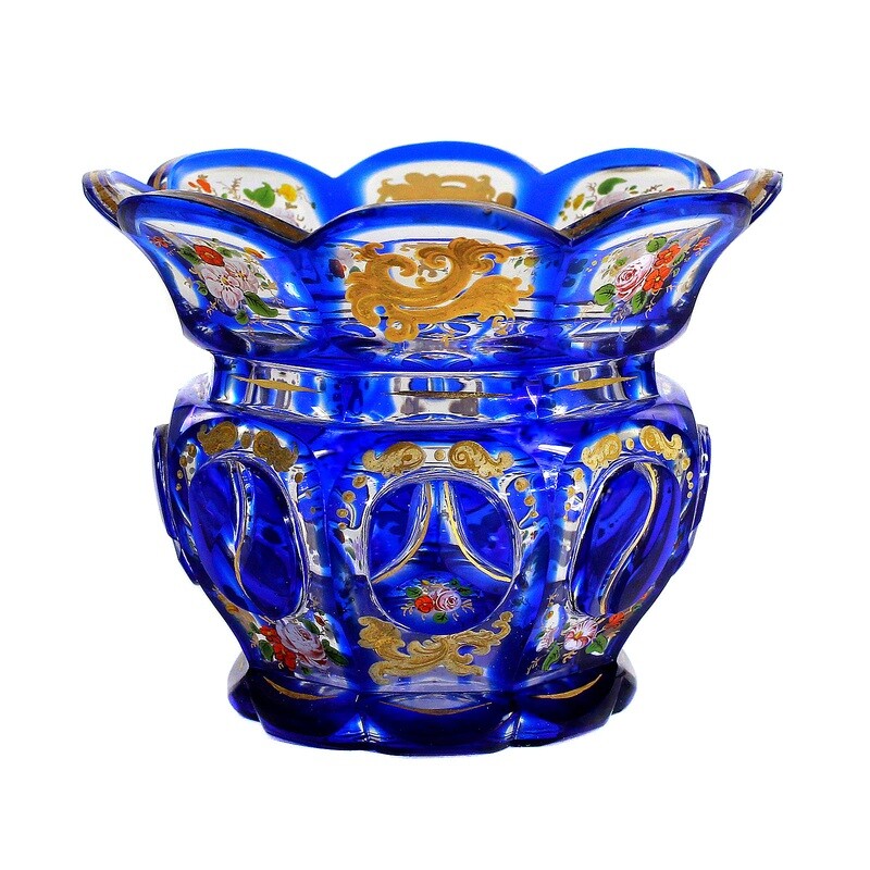 Bowl with cobalt blue overlay and enamel painting, Russia around 1835-45