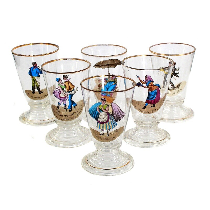 6 rare glasses by Hans Schliessmann, for Bakalowits in Vienna around 1900