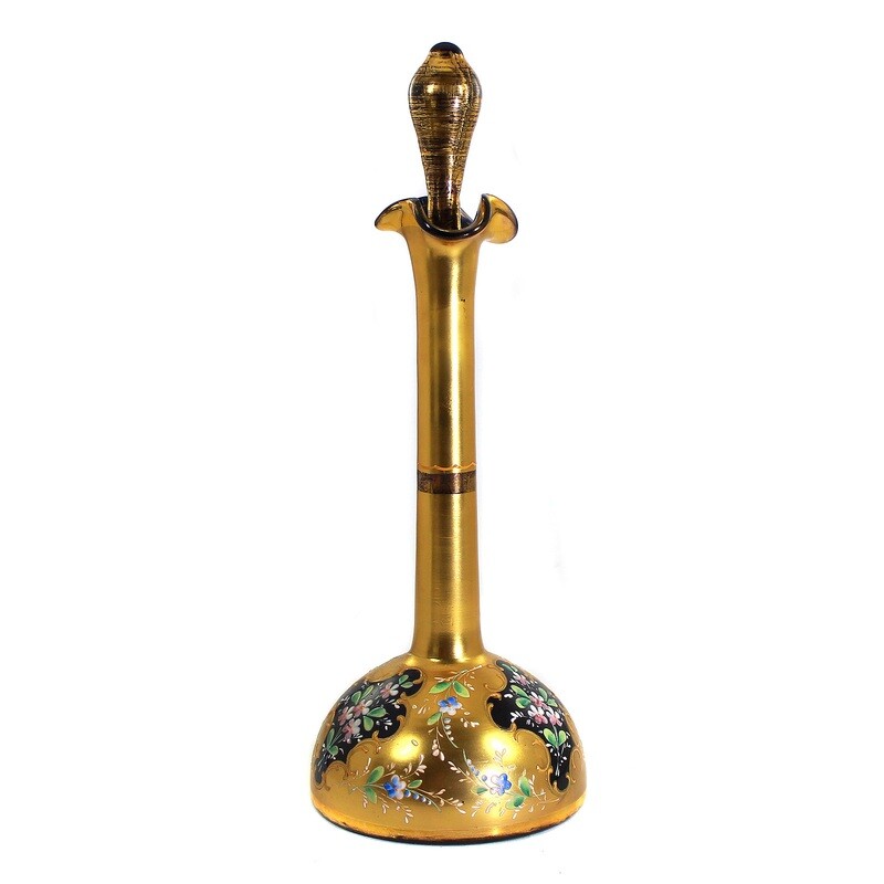 Art Nouveau carafe with gold decoration and opaque enamel painting, probably Moser around 1900