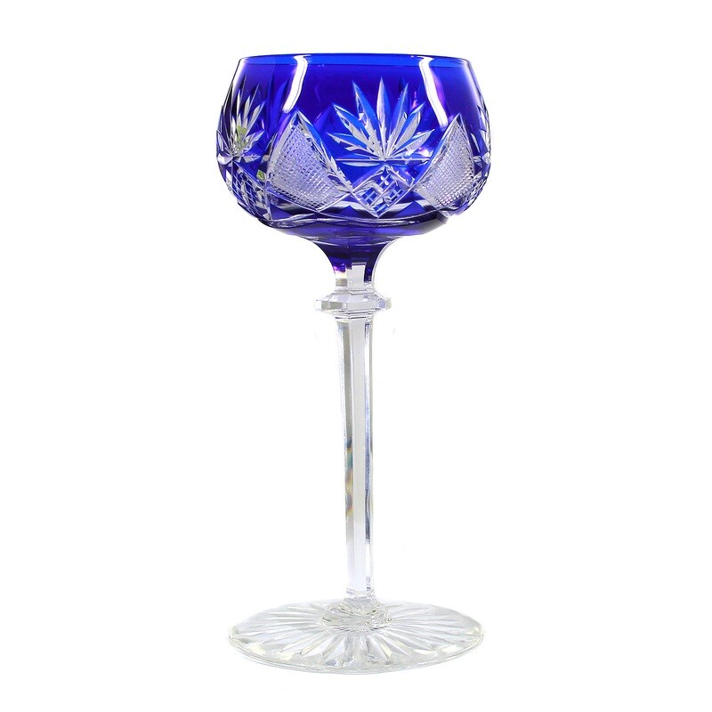 Stem glass with cobalt blue overlay, Val Saint Lambert, model Berncastel