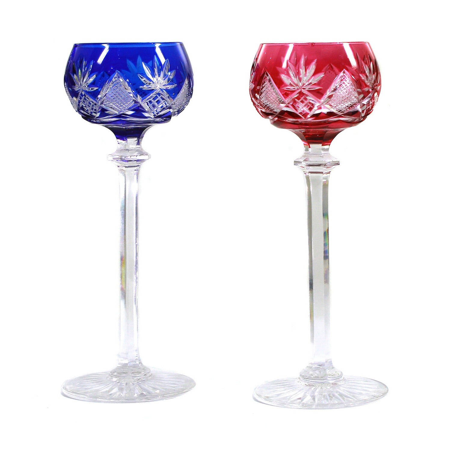 2 liqueur glasses with overlay, Val Saint Lambert, model Berncastel