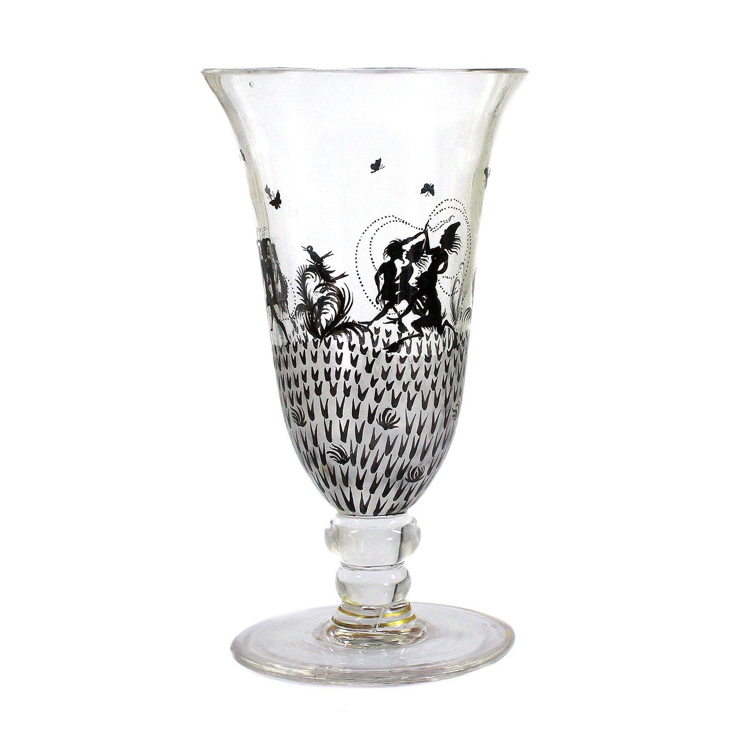 Cup made of colorless glass with a silhouette, Steinschönau Glass School