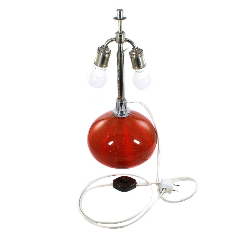 WMF Ikora lamps made of red underlaid glass with melts, around 1930